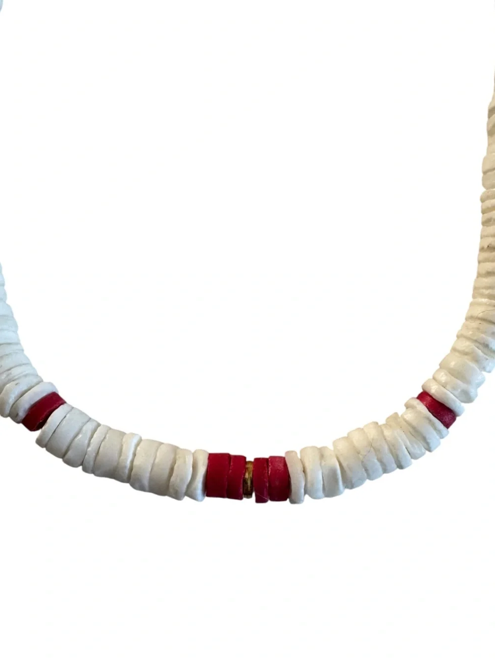 White Beaded Necklace with Red Accent - Women's Jewelry